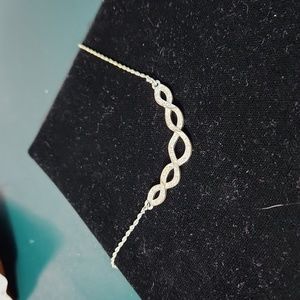 Silver Tone Figure 8 Necklace w/CZ Chips, 16 Inch Necklace